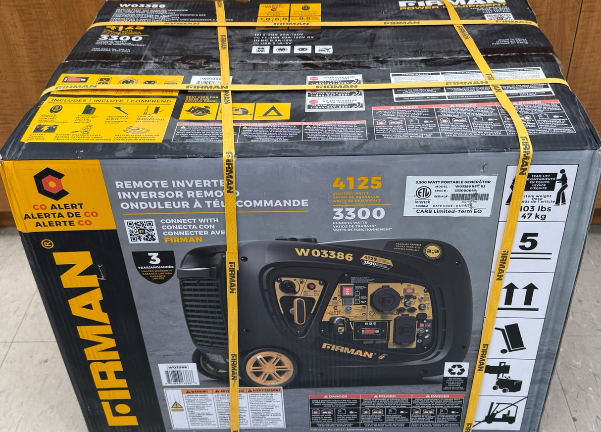 Firman W03386 3300W Remote Start Inverter Generator