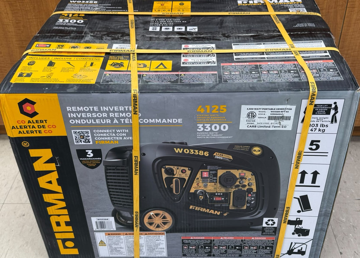 Firman W03386 3300W Remote Start Inverter Generator